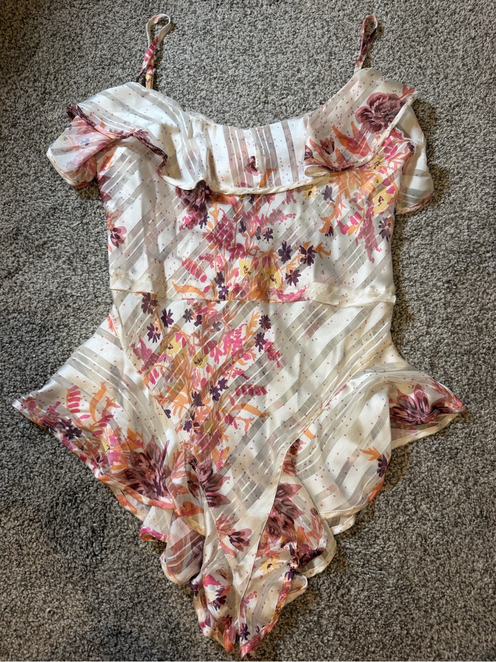 Floral Ruffled Women’s Bodysuit in Ivory and Pink